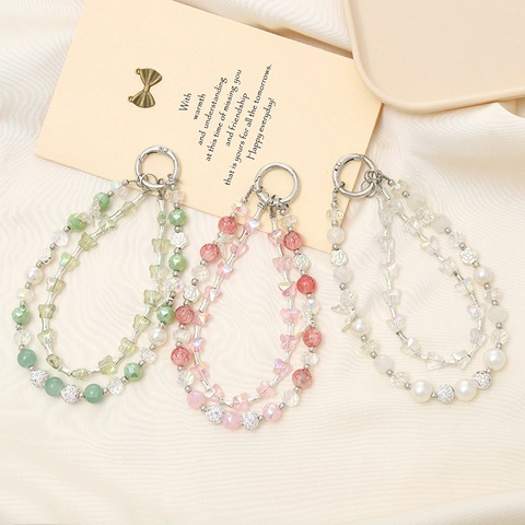 Luxury Double Chain Crystal Butterfly Beaded Phone Lanyard Keychain For Women Bag Charm Handmade Jewelry Gift Accessories