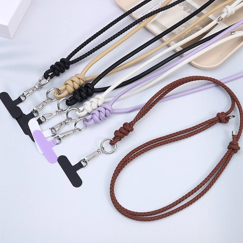 Adjustable PU Leather Crossbody Phone Lanyard Anti-Lost Braided Mobile Neck Strap Bag Keychain Charm For Women Daily Use