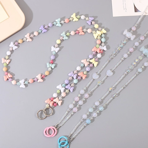 Candy Color Acrylic Butterfly Beaded Phone Chain Crossbody Lanyard Strap Heart Pumpkin Beads Keychain Bag Charm For Women
