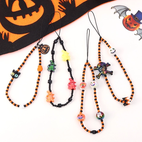 Catena per Telefono con Perline di Halloween Teschio Zucca Fantasma Charm Cordino per Donna Ragazza Accessori per Feste