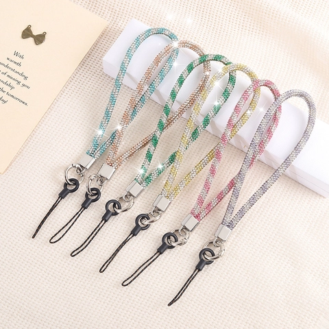 Cordón de Lujo con Diamantes para Móvil Correa de Muñeca Corta Moda Color Dopamina Cadena de Diamantes Llavero Colgante Bolso Mujer