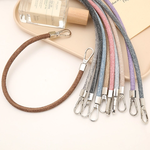 Cordón para Teléfono de Muñeca de Cuero PU con Textura de Mezclilla de Moda Colgante de Bolsa con Doble Hebilla Llavero para Mujer Cadena de Mano
