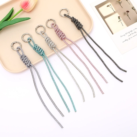 Llavero de Cadena de Strass de Lujo Colgante para Bolso de Borla Larga Cordón de Teléfono Brillante de Bricolaje Accesorios de Joyería de Moda para Mujeres
