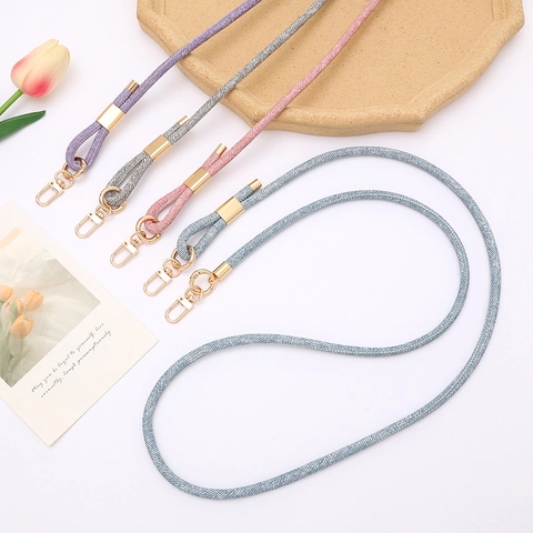 Adjustable Denim Phone Lanyard Crossbody Strap Double Metal Buckle Cell Phone Shoulder Belt Key Chain Bag Charm For Women