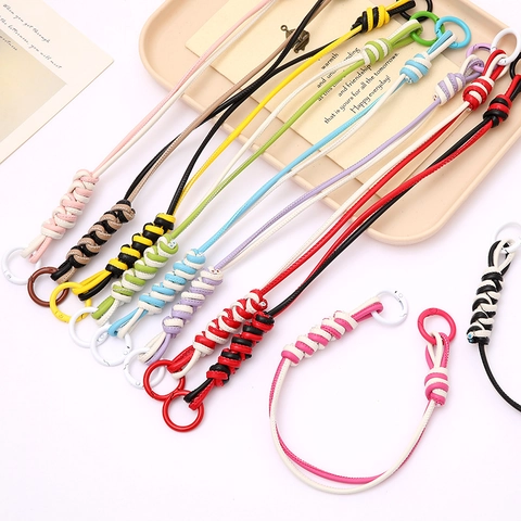 Handmade Woven PU Leather Phone Lanyard Keychain Two-Tone Bag Charm Replacement Handle Strap With Metal Rings For Women