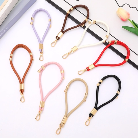 Adjustable PU Leather Keychain Strap For Women Fashion Bag Hanging Accessory Gold Buckle Versatile Wrist Lanyard Wristlet