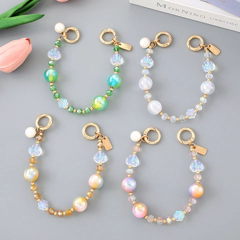 Mode Kristall Herz Perlen Handy Anhänger Irisierende Künstliche Perle Hand Kette Für Handy Fall Tasche Schlüsselanhänger Damen