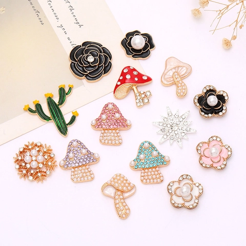 DIY Zinc Alloy Rhinestone Artificial Pearl Mushroom Flower Shoe Charms Fashion Jewelry Making Decorations For Clogs Sandals Women