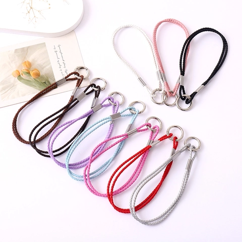 Braided Artificial Leather Phone Strap Keychain Lanyard Hand Woven Cord Wrist Strap Metal Buckle For Phone Bag Case Accessories