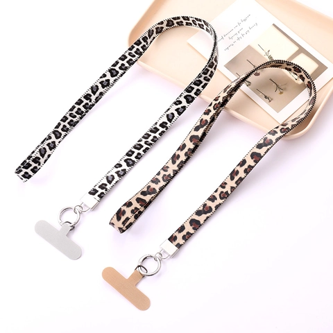 Cordino per Telefono in Pelle Artificiale con Stampa Leopardata Cinturino da Collo alla Moda con Anello in Metallo per Donna