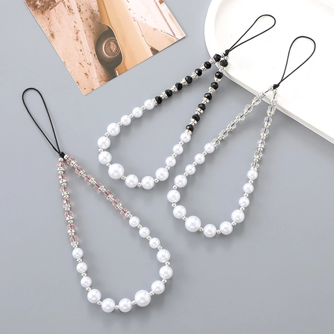 Luxury Imitation Artificial Pearl Beaded Phone Charm Rhinestone Circle Strap For CCD Camera Mobile Phone Bag Accessory For Women