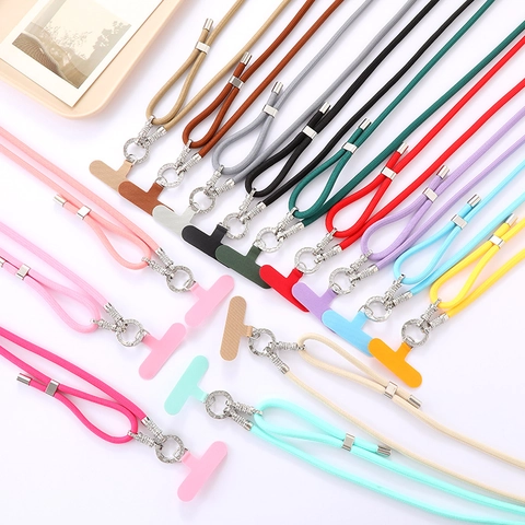Adjustable Candy Color Mobile Phone Lanyard Crossbody Nylon Braided Rope With Rhinestone Ring Patch For Women Daily Use