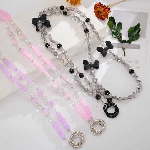 Handgemaakt Kralen Crossbody Telefoonkoord Kristal Bloem Strik Mobiele Telefoon Strap Anti Verlies Case Haak Ketting Vrouwen Sieraden