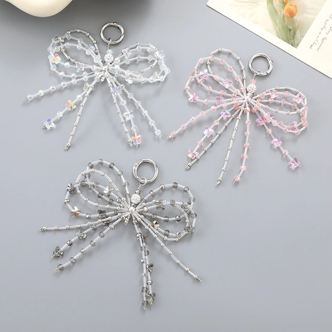 Handgefertigter Perlen Schleife Taschenanhänger Mit Acryl Kristallperlen Herz Stern Anhänger Elegantes Accessoire Für Damen
