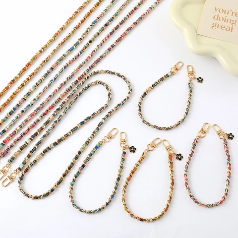 Handmade Woven Camellia Bag Chain Alloy Fabric Handle Replacement Crossbody Strap Fashion Gold Metal Bag Charms Accessory