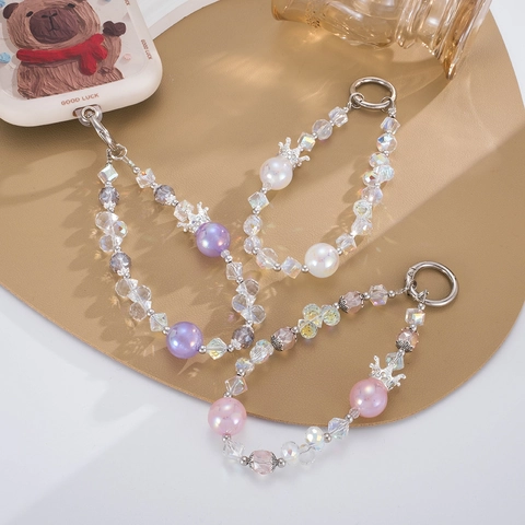 Luxus Krone Künstlicher Kristall Perlen Handy-Anhänger Künstliche Perle Strass Taschenanhänger Für Damen Zubehör Schlüsselanhänger Geschenk
