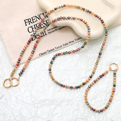 Lussuosa Catena per Cellulare in Vetro Sfaccettato Multicolore Vintage Cordino per Telefono a Tracolla Donna Perline Fatte a Mano Regalo
