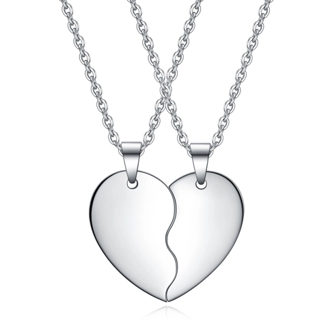 Stainless Steel Heart Puzzle Pendant Necklace For Couples Women Men Mirror Polished Matching Relationship Jewelry Set