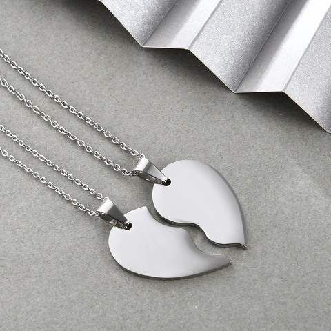 Stainless Steel Heart Puzzle Pendant Necklace Set For Couples Matching Love Friendship Jewelry Mirror Polished Gift
