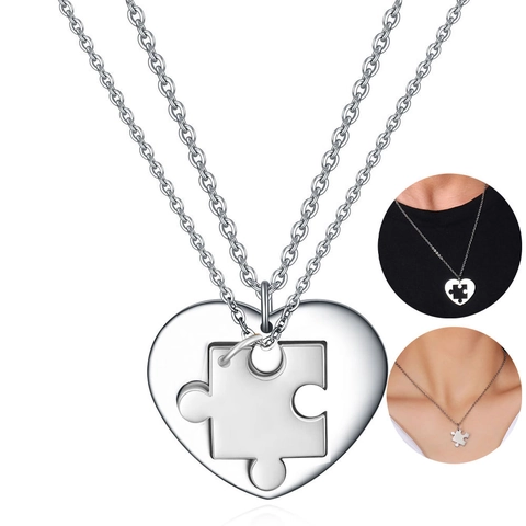 Stainless Steel Heart Puzzle Matching Pendants Necklace Personalized Hip Hop Jewelry Gift For Couples Friends Lovers