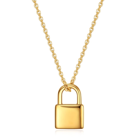 Collier Pendentif Cadenas Minimaliste en Acier Inoxydable 304 Plaqué Or 18K Fini Miroir Poli Chaîne Bijoux pour Femme