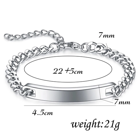 Stainless Steel Curb Chain ID Plate Bracelet For Women Men Personalized Curved Bar Fashion Adjustable Link Bracelet Jewelry