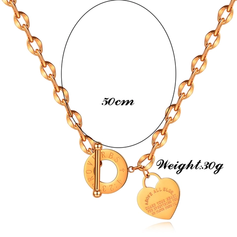 Minimalist 304 Stainless Steel Heart Pendant Toggle Necklace Bible Verse Engraved Religious Proverbs Quote OT Clasp Chain For Women