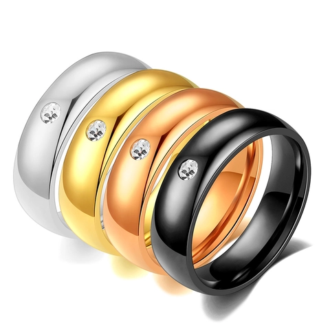 Anello Minimalista in Acciaio Inossidabile Con Strass Singolo Anello Lucidato per Uomo Donna Gioielli di Moda Semplice Anello di Coppia