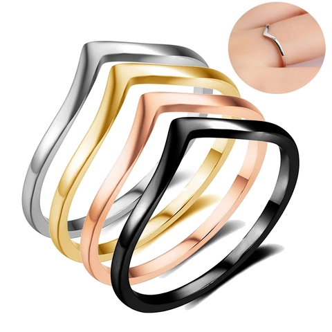 Minimalist V Shaped Chevron Stainless Steel Ring For Women Men Polished Geometric Wishbone Finger Ring Fashion Jewelry Gift