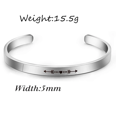 Minimalist Stainless Steel Engraved Quote Open Cuff Bracelet For Women Inspirational Jewelry Gift Silver Polished Bangle