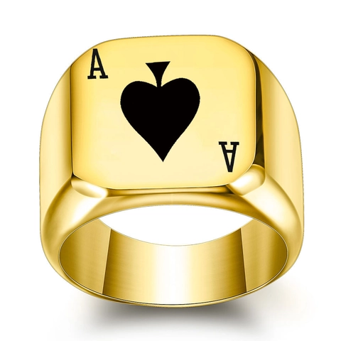 Anillo de Acero Inoxidable para Hombre Póker As de Espadas Anillo de Sello Cuadrado Grabado Láser Minimalista Punk Rock Hip Hop Joyería