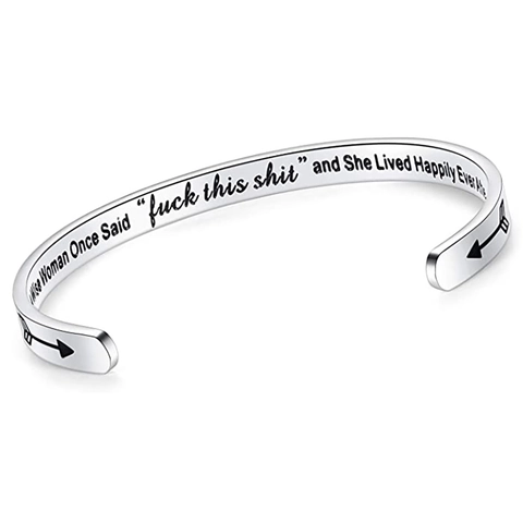 Personalized Stainless Steel Cuff Bracelet For Women Laser Engraved Inspirational Quote Minimalist Polished Silver Jewelry