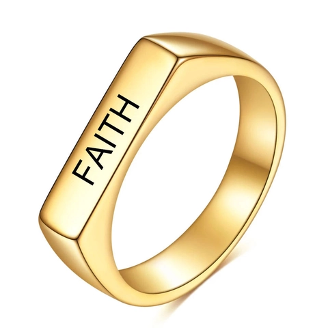 Anillo Grabado Faith Hope Love de Acero Inoxidable Minimalista Oro Plata Anillo de Sello Rectangular para Mujer Hombre Joyería