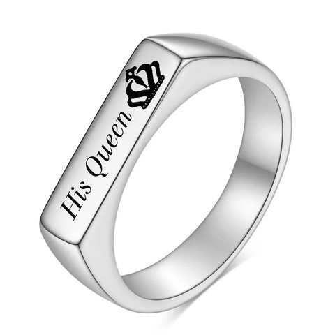 Titanstahl Paare Ring Her King His Queen Krone Beschriftung Siegelring Für Damen Herren Romantisch Mode Schmuck Valentinstag Geschenk