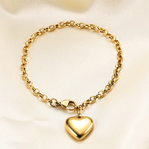 Minimalistisches 316L Edelstahl Herzanhänger Armband Für Damen Hochglanzpolierte Erbskette Karabinerverschluss Modeschmuck Geschenk