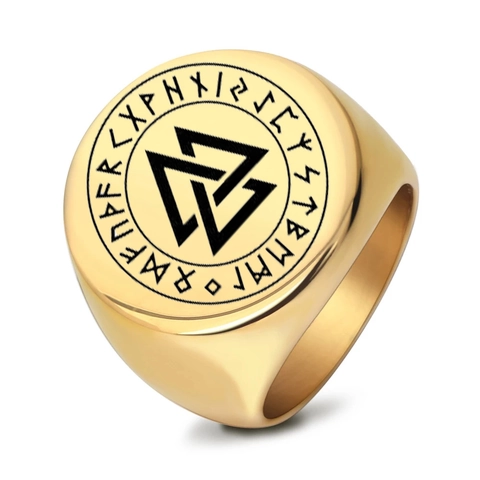 Anello da Sigillo con Rune Vichinghe Norrene Valknut in Acciaio Inossidabile Tondo Punk Biker Anelli per Uomo Gioielli Vintage