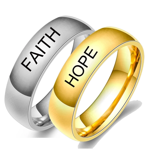 Anillo Faith Hope Love de Acero Inoxidable 304 Grabado al Láser Banda Minimalista 5mm Joyería Inspiradora para Mujer Hombre Regalo