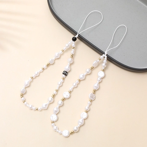 Korean Style Elegant Artificial Pearl Phone Chain Beaded Anti-Drop Wrist Strap For Women Phone Case Charm With Letter C