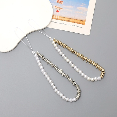 Korean Style Asymmetric Imitation Artificial Pearl Broken Silver Beaded Phone Chain Anti-Drop Strap For Women Phone Case Accessory