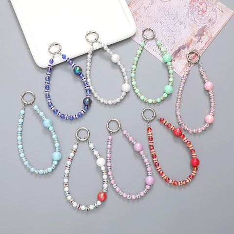 Irisierende AB Acryl Perlen Handy Anhänger Schlüsselbund Für Damen Tasche Anhänger Mode Perlen Handgelenkband Dekoration