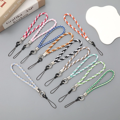 Handwoven Braided Phone Strap Wrist Lanyard Anti-Lost Polyester Cotton Phone Chain For Women Phone Case Decoration Keychain