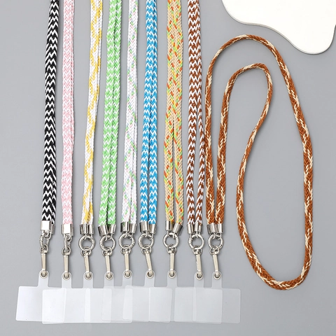 Hand-Woven Polyester Cotton Crossbody Phone Lanyard Anti-Lost Shoulder Strap With Metal Hook Transparent Patch For Women