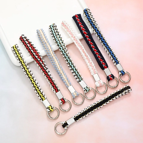 Elegant Cotton Blend Braided Phone Strap Woven Keychain Anti-Lost Wrist Strap Hand-Knitted Bag Charm Women Decorative Accessory