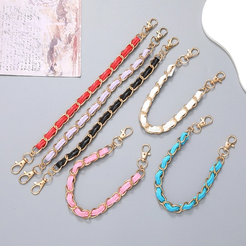 Elegante Correa de Cadena de Aleación Entrelazada de Cuero PU Correa de Mano Colgante para Bolso Teléfono Estilo Vintage Mujer