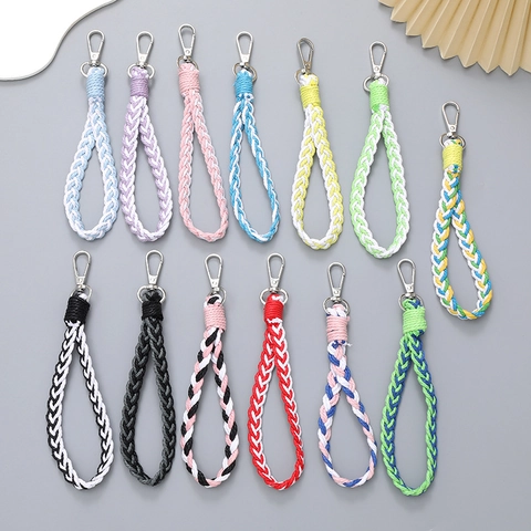 Vintage Eleganter Geflochtener Schlüsselanhänger Handgewebt Polyester-Baumwolle Handgelenkband Farbblock Braid Strap Taschenanhänger Für Damen Schlüssel