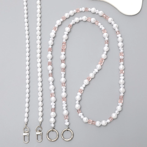 Handmade Artificial Pearl Acrylic Beaded Crossbody Phone Lanyard Chain Universal Decorative Bag Charm For Women Gift