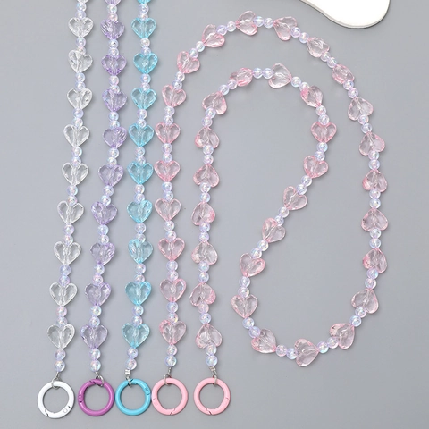 Acryl Herz Perlen Handyband Umhängekette Mit Metallringen Irisierende Perlen Hülle Lanyard Tasche Zubehör Für Damen