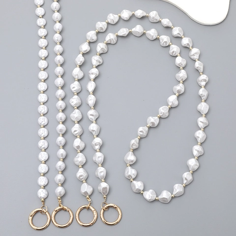 Handmade Artificial Pearl Crossbody Phone Lanyard Bag Strap For Women Elegant Anti-lost Beaded Chain Gold Alloy Clasp