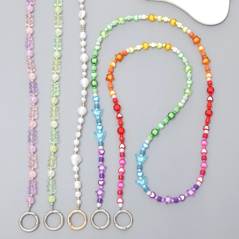 Handgefertigt Perlen Handy-Lanyard Acryl Bär Herz Schmetterling Umhängekette Für Damen Künstliche Perle Handyhülle Dekoration Schmuck