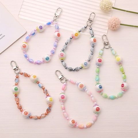 Handgemaakte Acryl Cijfer Kralen Telefoon Charm Strap Sweet Cool Hars Kralen Sleutelhanger Tas Hanger Decor Voor Vrouwen Tieners Cadeau